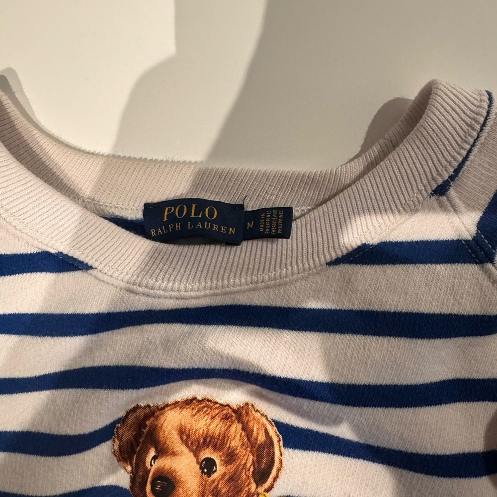 Polo by Ralph Lauren Men's Striped Bear Sweater - Blue and White - Picture 3 of 5